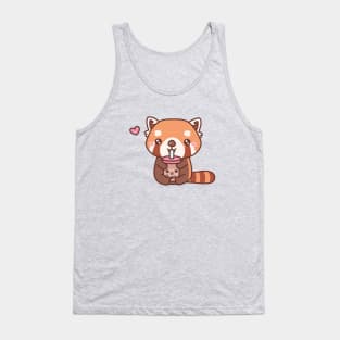 Cute Red Panda Loves Drinking Bubble Tea Tank Top